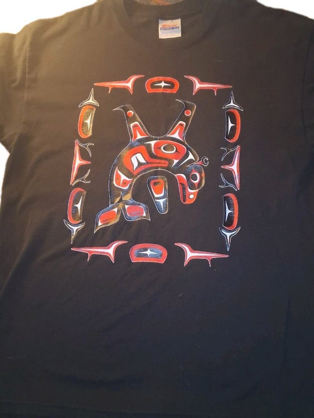 Vintage Hanes Heavyweight Orca Graphic Tee Northwest Coast Art Black L